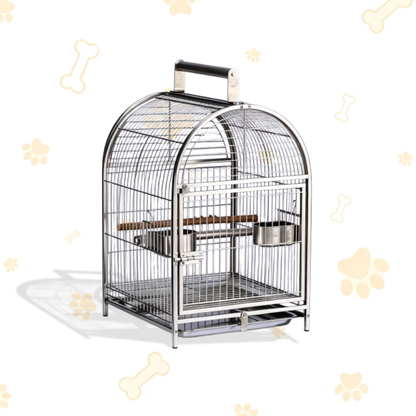 Large Dome Stainless Steel Bird Carrier Outing Cage with Pull-out Tray