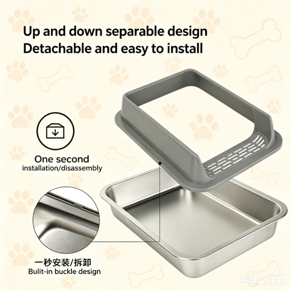 Stainless Steel Cat Litter Box, Anti-Splash, Easy Clean Stainless Steel Cat Litter Box with Anti-Splash Design |Durable & Easy Clean