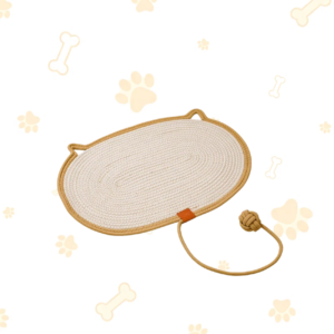 Cat Ear Cotton Woven Mat, Multi-Functional Cat Scratcher Cooling Pad with Hanging Play Ball