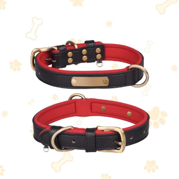 Double-Layer Faux Leather Dog Collar, Comfort Neoprene Lined Adjustable Walking Collar