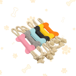 Bone Shaped Felt Dog Chew Toy, Durable Cotton Rope Tug Toy for Puppy Teething & Interactive Play